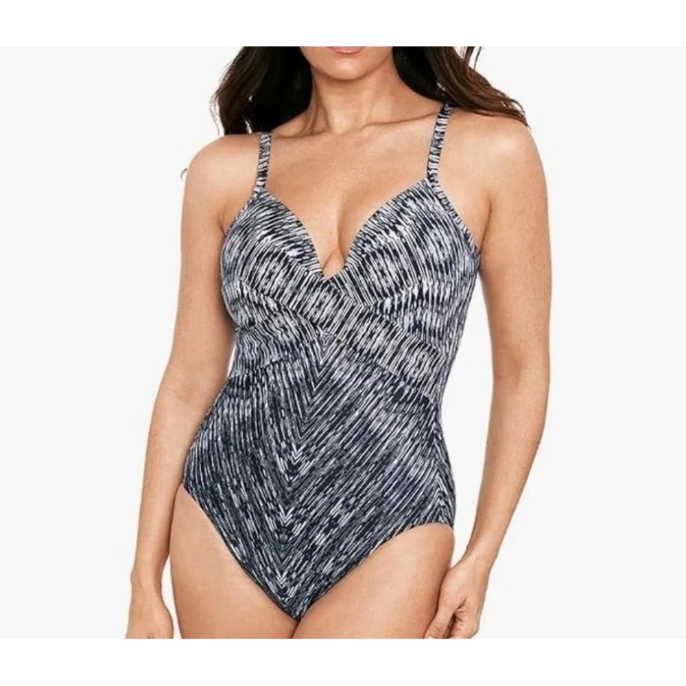 Miraclesuit Captivate Underwire One Piece Swimsuit Size 10 Midnight Blue White